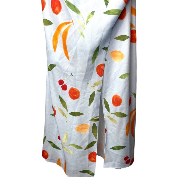 Finders Keepers CALYPSO MIDI DRESS size L US 8 blue with Allover fruit pattern - Picture 9 of 10